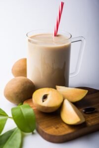 Tasty Healthy Chickoo Chikoo Sapota Milkshake It S Healthy Fruit Mixed With Milk Ice Served Glass Colourful Wooden Background Selective Focus 466689 60298 200x300